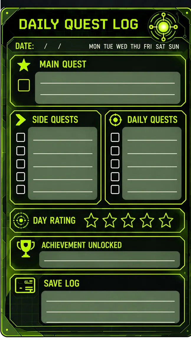 Example daily planning page for 2001 Console Edition