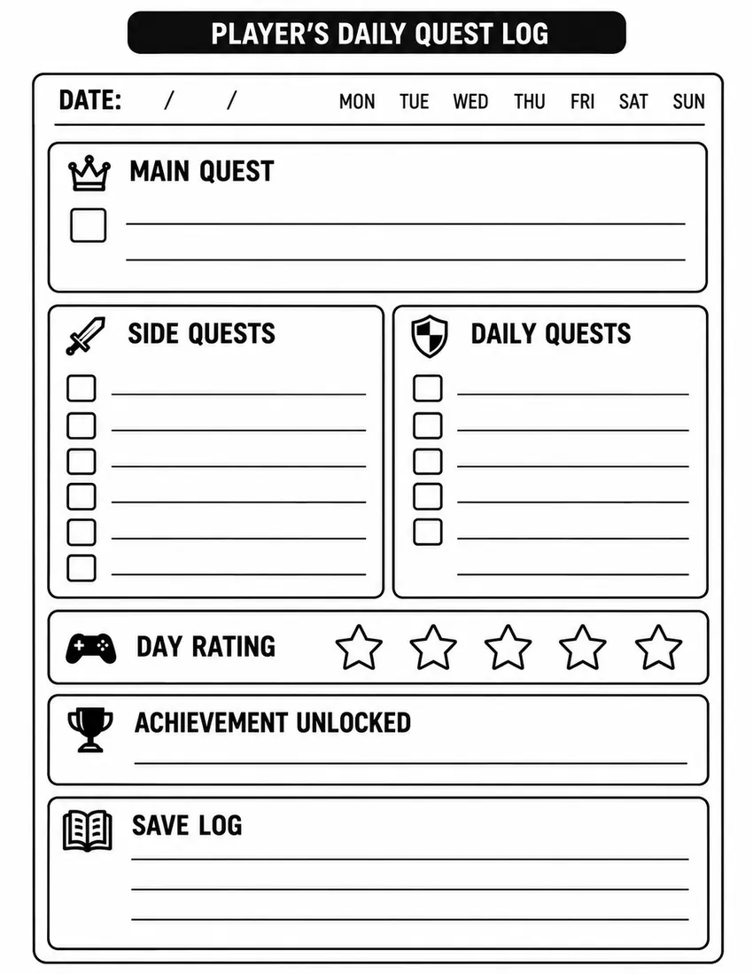 Example daily planning page for Minimal Edition