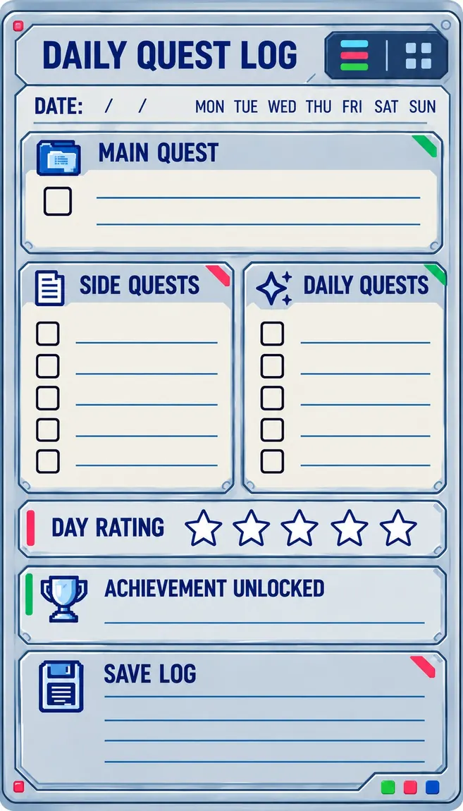 Example daily planning page for Save File Edition