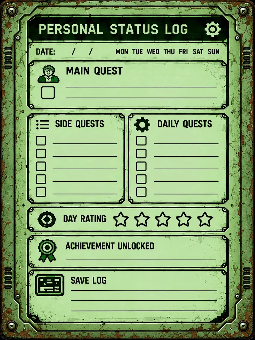 Example daily planning page for Survival Terminal Edition